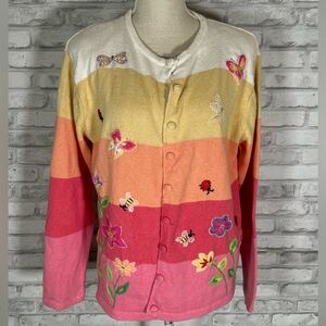 Heirloom Collectibles Colorblock Floral Flowers Insects Cottage Cardigan Sweater